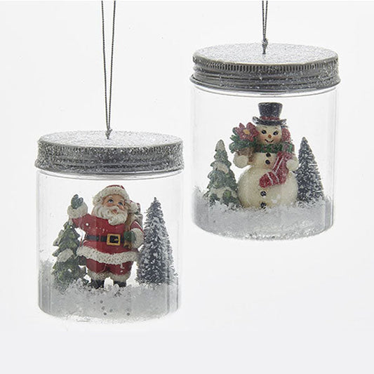 Kurt S. Adler NYC Santa and Snowman in a Mason Jar Ornament 2 Assorted C6707