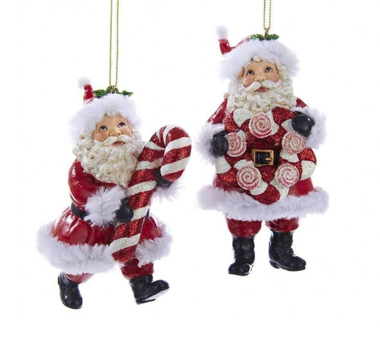 Kurt Adler NYC C8951 Santa with Candy Cane Ornament 2 Assorted