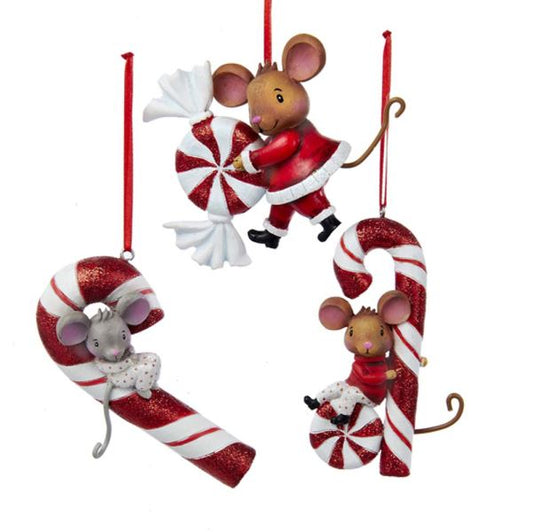 D2300 Mouse with peppermint candy ornament 3 assorted Kurt Adler