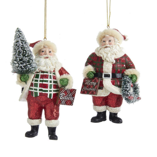 Kurt Adler NYC E0351 Classic Plaid Santa Ornaments, 2 Assorted
