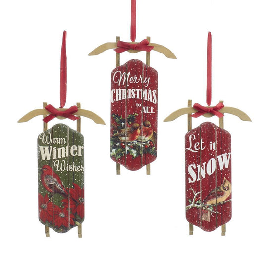 Kurt Adler NYC G0187 Wooden SLED With Sayings Ornaments, 3 Assorted