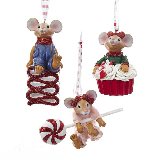 Kurt Adler NYC H5141 Candy and Cupcake Mouse Ornaments, 3 Assorted