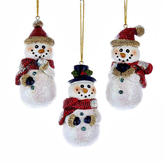 Kurt Adler NYC J7378 Glittered Snowman Ornaments, 3 Assorted