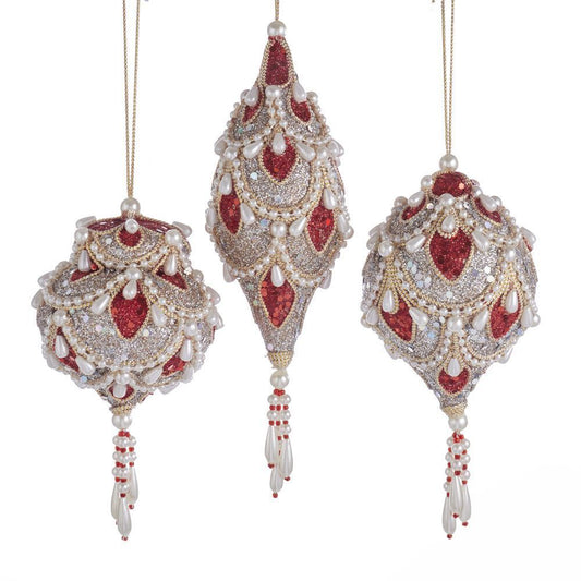 Kurt Adler NYC S4396 Ruby and Platinum Christmas Ornaments