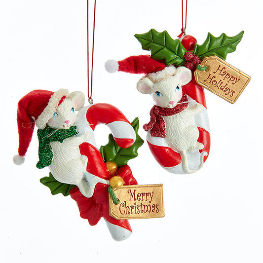 Kurt S. Adler NYC T2267 Santa Mouse On Candy Cane 2 Assorted