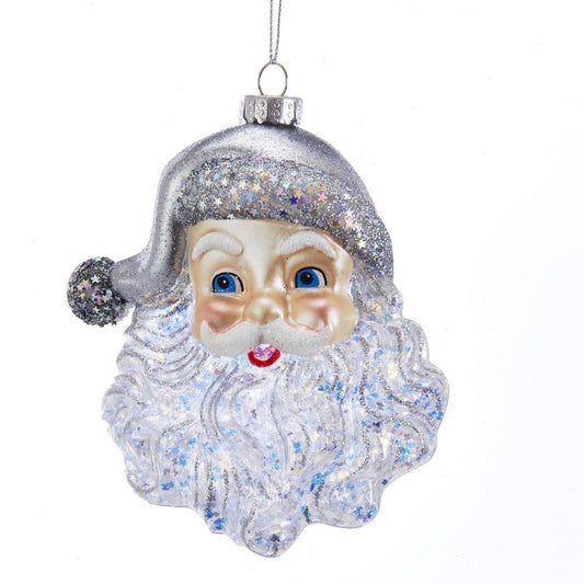 Kurt Adler NYC T2622 Glass Santa Face With Silver Glitter Ornament