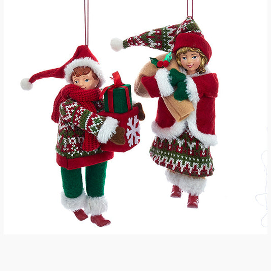 Kurt S. Adler NYC TD1471 Stuffed Boy with Gift and Girl with Sack