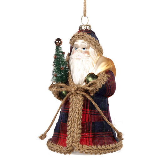For sale in UK Glass Fabric Tartan Santa Ornament TR 27114