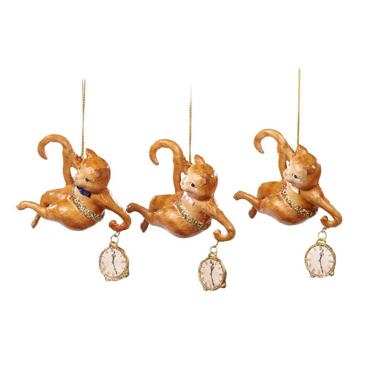 Shop now in UK Cheshire Cat Ornament with Clock 3 Assorted B 96410