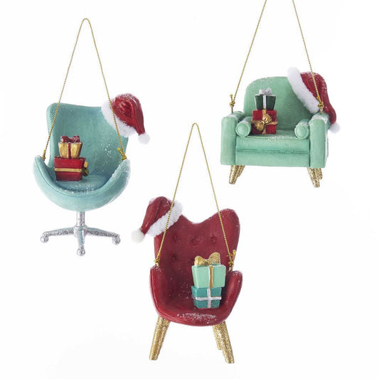 Shop now in UK Kurt Adler NYC C7667 Light Blue, Green and Red Vintage Style Chair Ornament, 3 Assorted