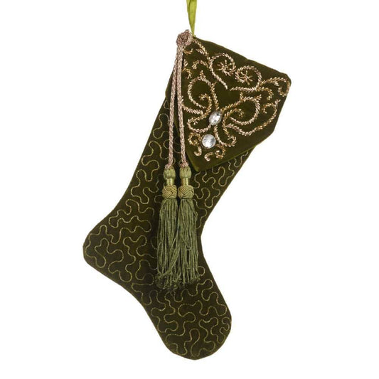 Shop now in UK Goodwill Belgium IF 10018 Embroidered Tassel Stocking Olive Green