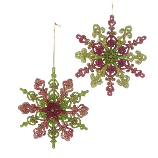 Shop now in UK Kurt Adler NYC T2319 Red, Green and Gold Glitter Snowflake Ornament, 2 Assorted 