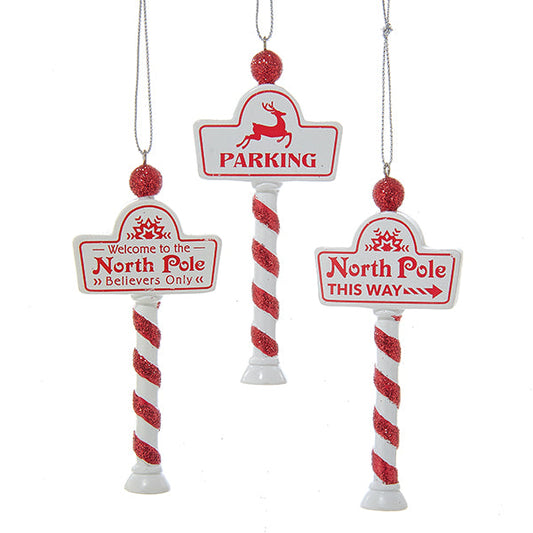 Kurt S. Adler NYC C6718 North Pole Sign Ornament 3 Assorted