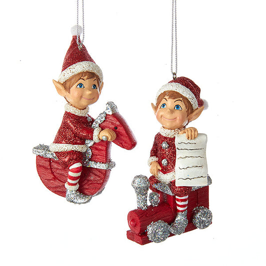 Kurt S. Adler NYC C6773 Elf On Toy Ornament 2 Assorted