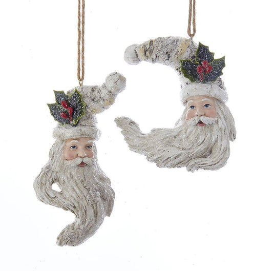 Kurt Adler NYC C7681 Birch Berries Santa Head Ornaments, 2 Assorted 