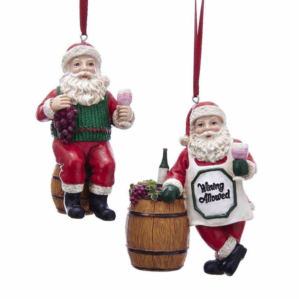 Kurt Adler NYC E0275 Wine Santa With Barrel Ornaments, 2 Assorted 