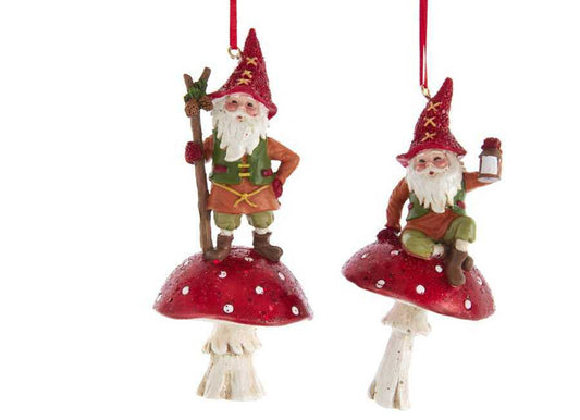 Kurt Adler D3765 Pinecone Gnome On Mushroom2 Assorted