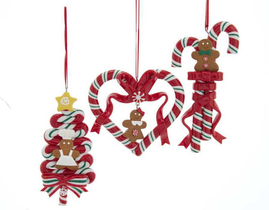 Kurt Adler D3839 Tree Candy Heart With Gingerbread3 Assorted