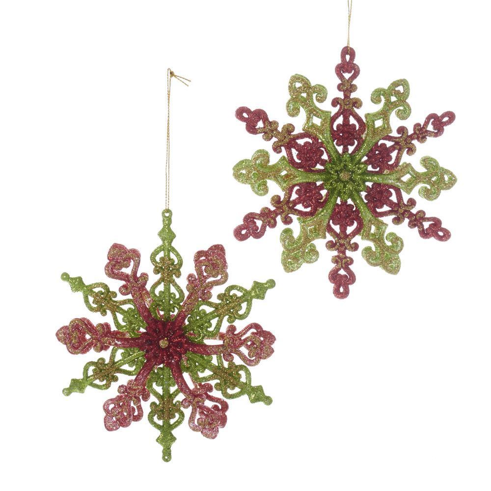 Kurt Adler NYC T2319 Red, Green and Gold Glitter Snowflake Ornaments
