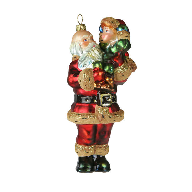 Shop now in UK Mostowski Komozja Santa carrying by a child - Glass Bauble handmade in Poland