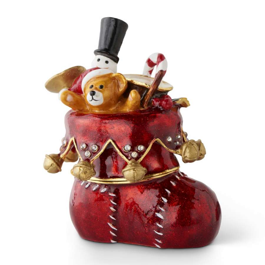 Shop now in UK K&K Interiors 53164A - Red Christmas Stocking Hinged Jewelry Box