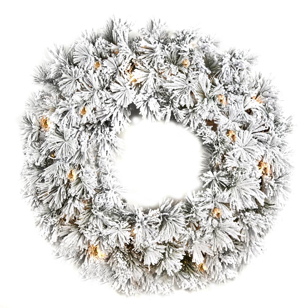 Shop now in UK Flocker Needle Pine Wreath with Lights ALS 78222