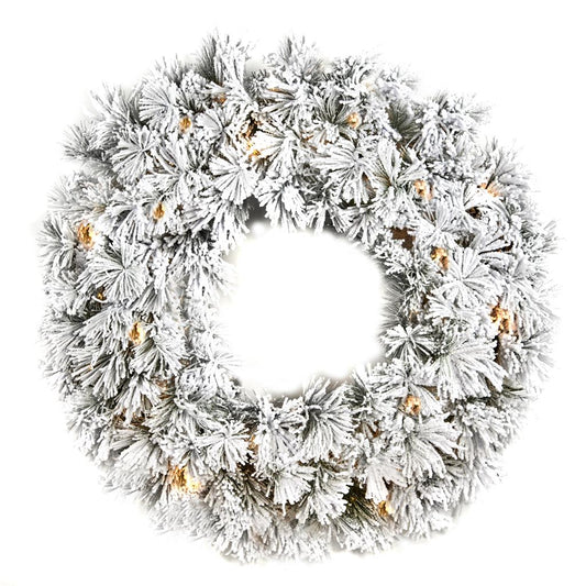 Shop now in UK Flocker Needle Pine Wreath with Lights ALS 78222