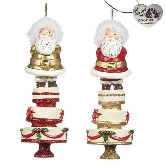 Shop now in UK Goodwill Belgium Santa On Cake Ornament 2 Assorted B 94411