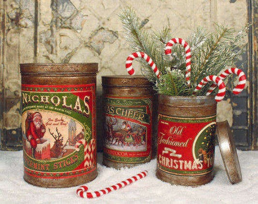 Shop now in UK TF5118 Bethany Lowe  Christmas Tin Canisters Set of 3