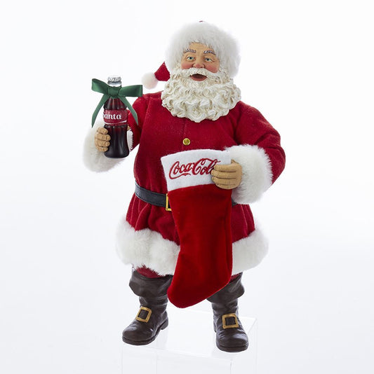 Shop now in UK Kurt Adler NYC CC5172 Coca-Cola Santa With Coke Bottle and Stocking Table Piece