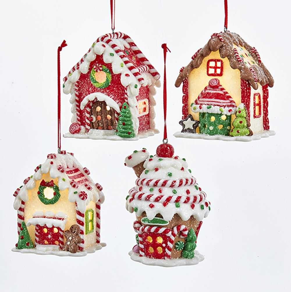 Shop now in UK Kurt Adler NYC D3169 Battery-Operated LED Multi-Colored Gingerbread House Ornaments, 4 Assorted 
