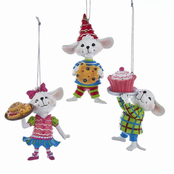 Shop now in UK Kurt Adler NYC E0273 Pastel Color Mouse With Sweets Ornaments, 3 Assorted 