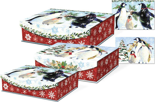 Shop now in UK Nested Flip Top 3 Boxes Snowy Penguins G 43081N