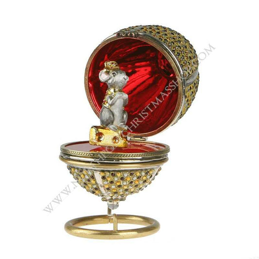 Shop now in UK Komozja Family Mostowski Hinged egg with mouse standing on a piece of cheese