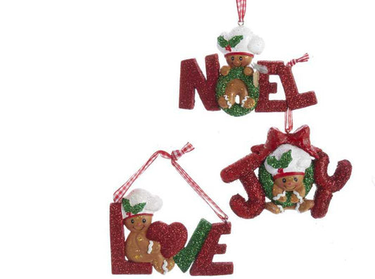Shop now in UK Kurt Adler H5553 Gingrbrd Love Noel Joy Ornament3 Assorted
