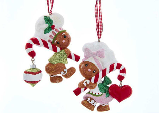 Shop now in UK Kurt Adler H5592 Gingerbread With Cane Boy Girl Ornament2 Assorted