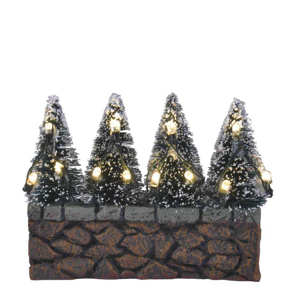 Shop now in UK Luville Collectables Bristle trees on stone wall with white light battery operated 611187