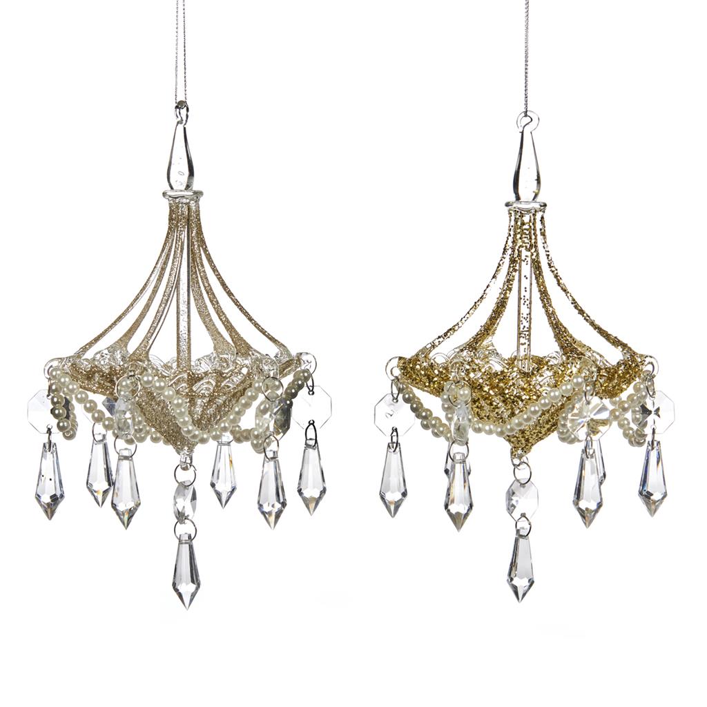 Shop now in UK Glass Pearl Chandelier Ornament 2 Assorted P 37026