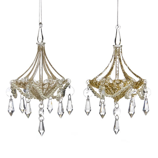 Shop now in UK Glass Pearl Chandelier Ornament 2 Assorted P 37026