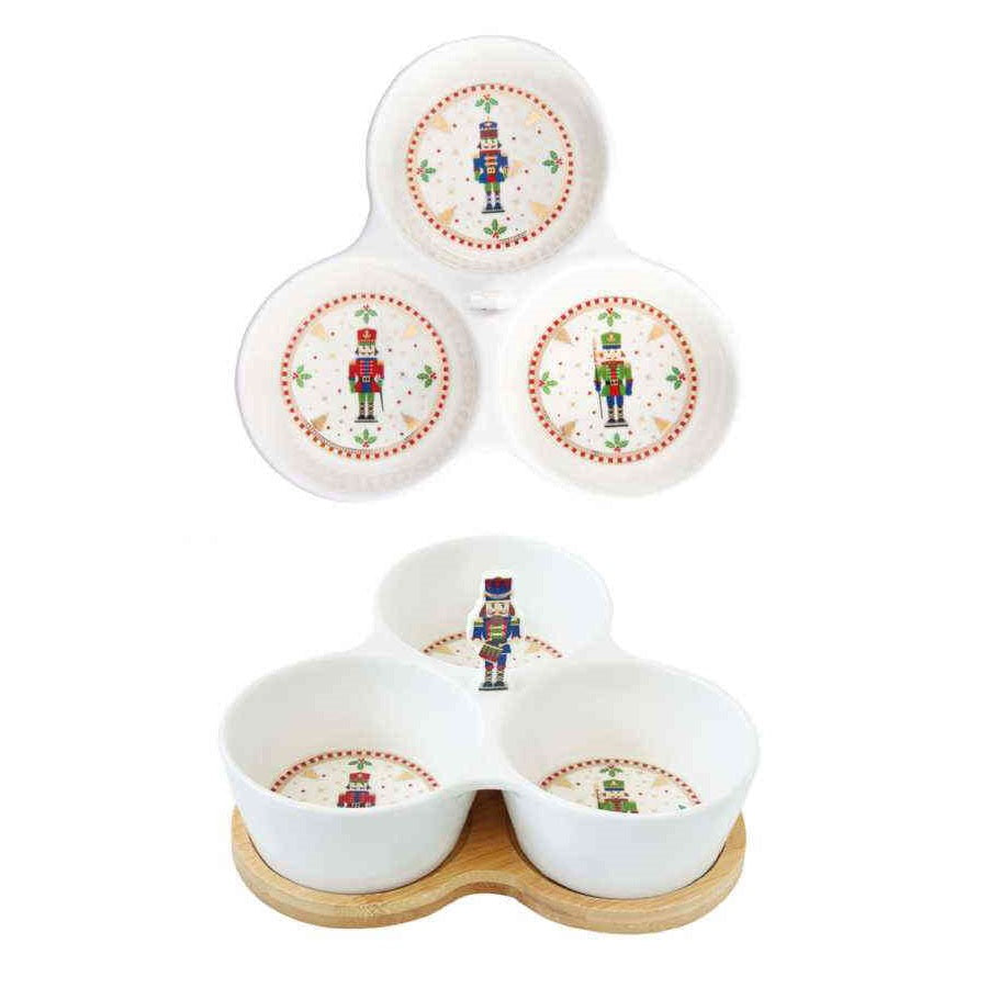 Shop now in UK Easy Life Tableware Porcelain appetizer set w/3 bowls and bamboo base
