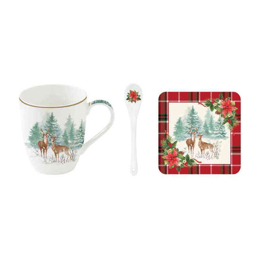 Shop now in UK Easy Life Tableware Porcelain mug 350 ml w/spoon and cork coaster