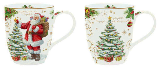 Shop now in UK Christmas Tableware: Set 2 assorted mugs in high quality Fine China