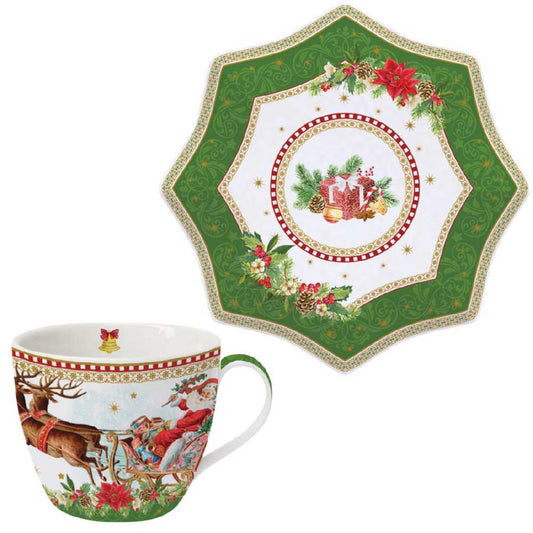Shop now in UK Christmas Tableware: Tea cup & saucer in porcelain in colour box