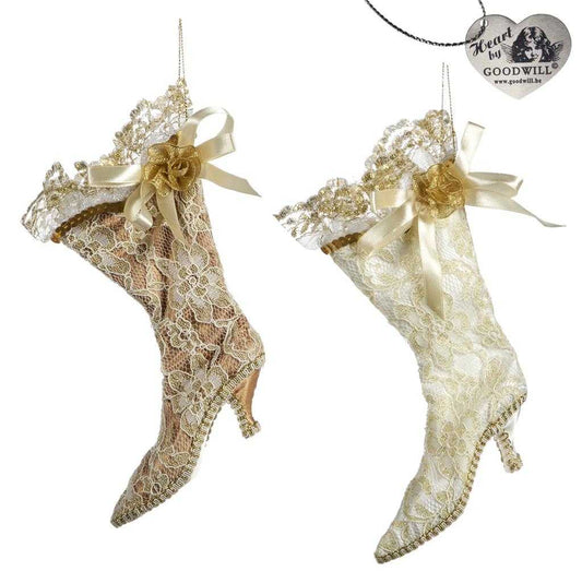 Shop now in UK Goodwill Belgium Lace Lady Boot Ornament 2 Assorted TR 26029