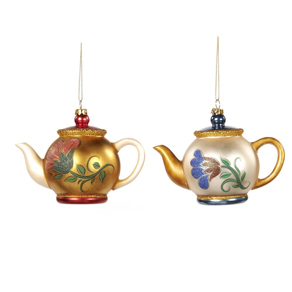 Shop now in UK Glass Floral Teapot Ornament 2 Assorted TR 27327