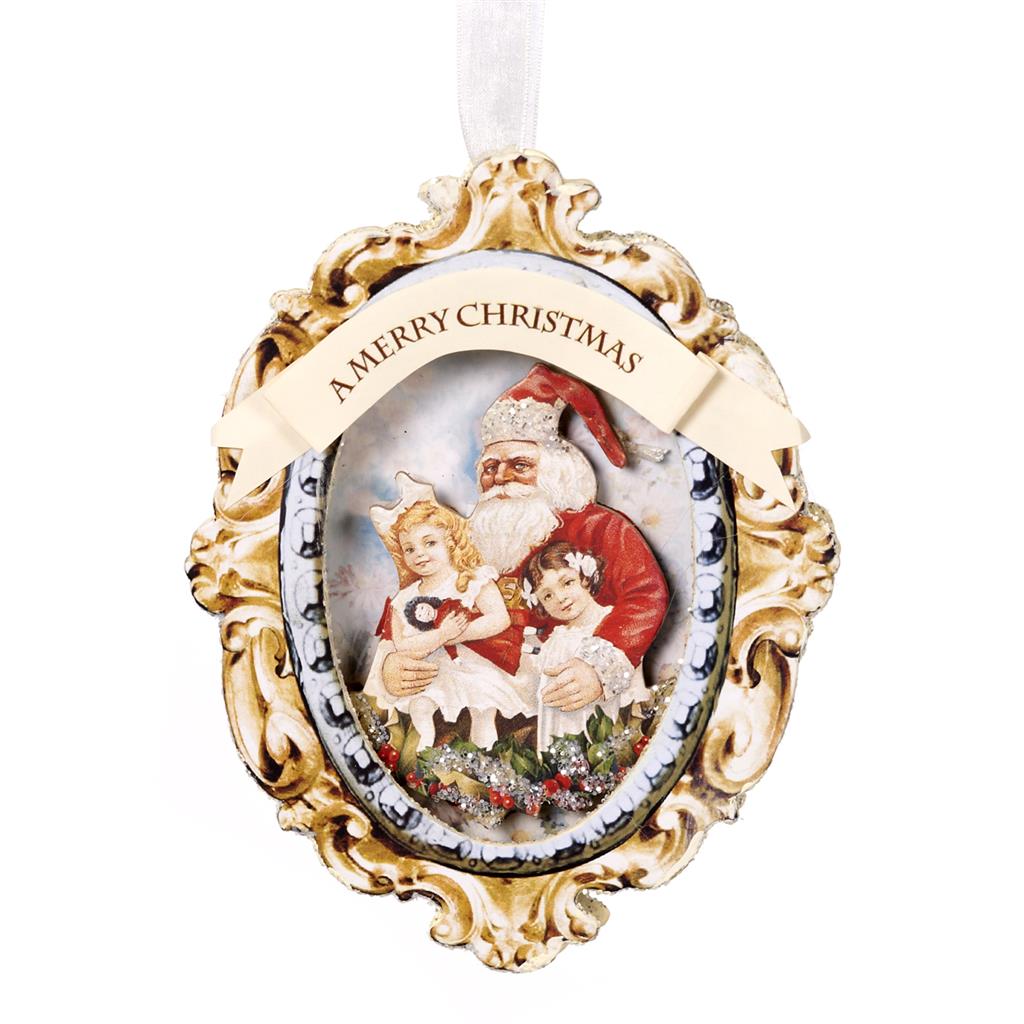Shop now in UK Paper Oval Santa with Girls Ornament Y 61322
